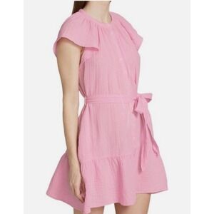 Xirena Pink Jude Cotton Gauze Button Front Mini Dress Flutter Sleeve Sz M: Boho